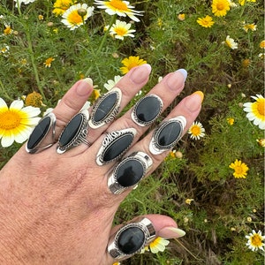 BLACK ONYX stone ring • adjustable • peruvian stone ring • handmade • alpaca silver • artisan stone jewelry •