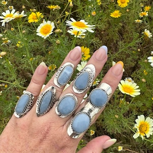 ANGELITE Stone Ring / Adjustable Peruvian Angelite Stone / Big Stone Ring Alpaca Silver / Authentic Gemstone / Bohemian Ring / Blue