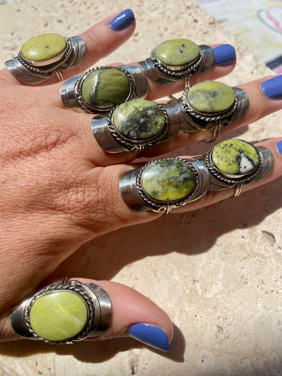 SERPENTINE Adjustable Stone Rings - Round Serpentine Stone