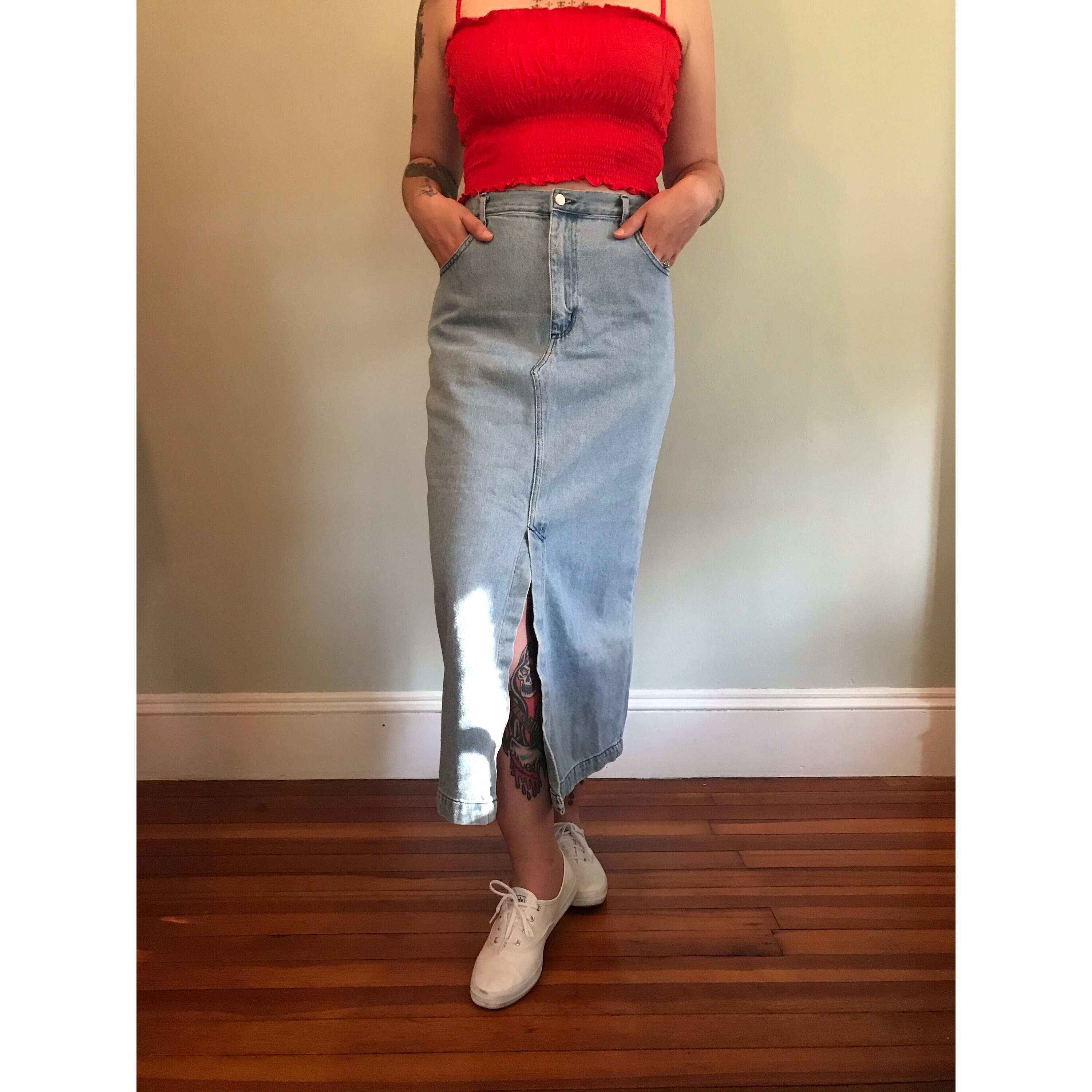 【Anyone more】Uli Vintage Washed Denim Long Skirt Westwood Maxi Denim Skirt - Malibu Vintage Indigo – Triarchy