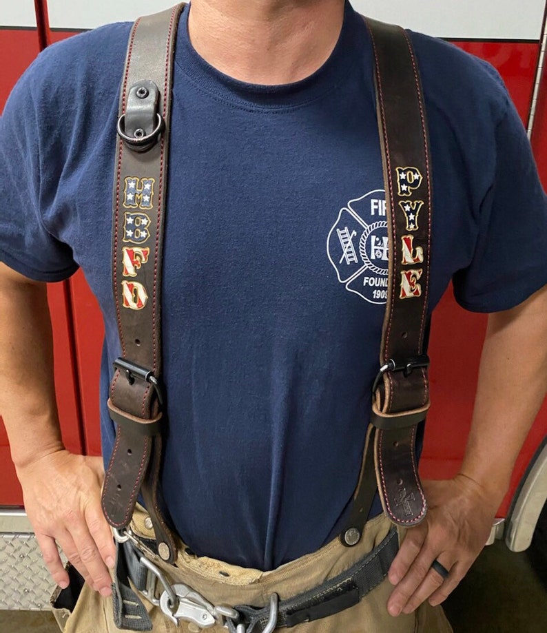 Personalized Leather Firefighter Suspenders | Etsy