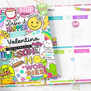 Agenda in Spanish with stickers 2024 NEW COLLECTION half letter / colorful agenda / printable agenda - Download in PDF / 2024