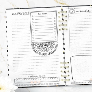 AGENDA Doodle 2025 / IMPRIMIBLE 2025 / media carta / agenda diaria / agenda blanco y negro /  agenda 2025