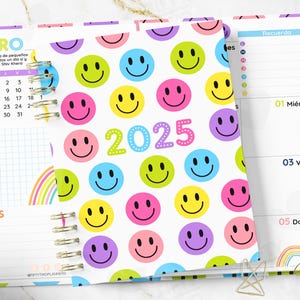 Agenda HAPPY FACES 2025 / Nueva coleccion / media carta / agenda colorida / agenda en español / agenda organizador de gastos / 2025