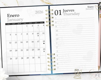 AGENDA 2026 IMPRIMIBLE media carta / agenda 2026 en español e ingles / agenda con horas / agenda para citas / 2026 / 2026 planner