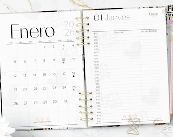 AGENDA DE TURNOS 2026  media carta / agenda 2026 en español  / agenda con horas / agenda para citas / 2026 / agenda en español / Calendarios