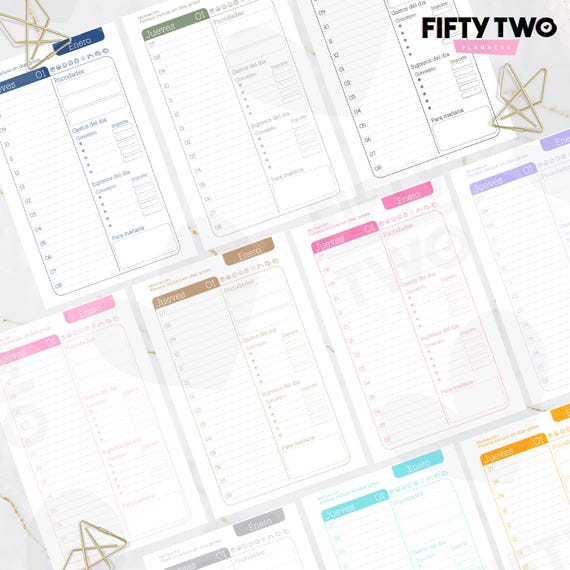 Agenda Diaria 2026 Imprimible – Core Collection en 10 Colores | Horarios 7-8, Frases Diarias, Media Carta | Planner Diario Profesional