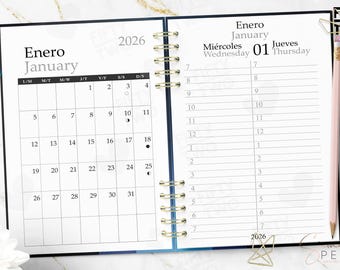 2026 PRINTABLE PLANNER, half-letter size, two days per page / 2026 planner in Spanish and English / planner with appointment slots in Spanish