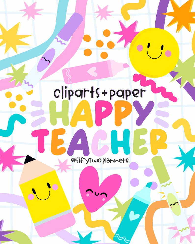 Happy Teacher Clipart Set 2026 • Cute Teacher Graphics • Smiley Faces and School Supplies • PERSONAL USE image 2