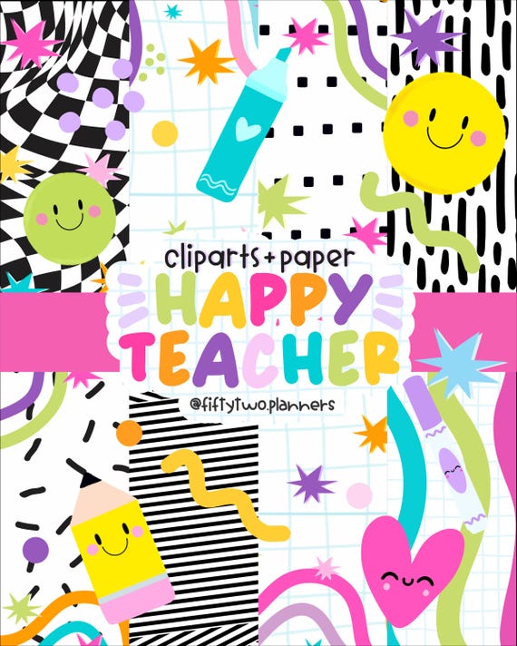 Happy Teacher Clipart Set 2026  • Cute Teacher Graphics • Smiley Faces and School Supplies • USO PERSONAL