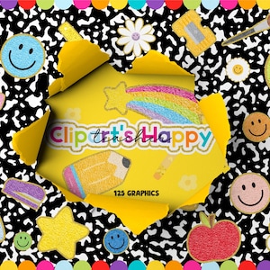 Ensemble d'images clipart pour enseignants heureux • Plus de 25 PNG de style chenille • Graphiques d'enseignants mignons • Visages souriants et fournitures scolaires • Autocollants numériques à paillettes