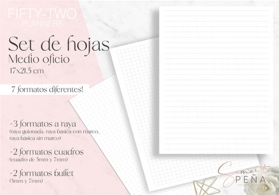 Set de hojas imprimibles medio oficio / hoja de raya / hoja de cuadros / hoja de puntos/ Descarga Instantanea / hojas imprimibles / pdf