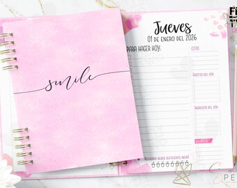 AGENDA 2026 PINK WATERCOLOR / agenda acuarela 2026 / 2026 / agenda español / agenda imprimible / agenda diaria 2026 español /agenda bonita