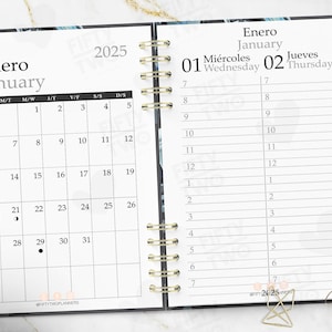 AGENDA 2025 IMPRIMIBLE tamaño carta dos días por pagina / agenda 2025 en español e ingles / agenda con horas / agenda para citas en español