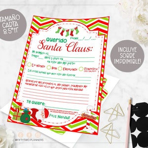 CARTA A SANTA / carta a santa imprimible /  Pdf Imprimible / Descarga Instantanea / carta a santa tamaño carta / lista de navidad /