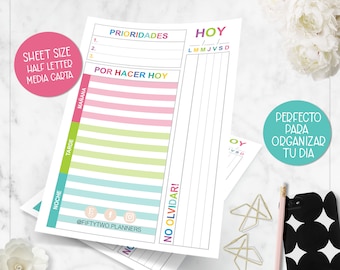 DAILY PLANNER printable half letter sheet / printable daily glider / Printable Pdf / Instant Download / undated planner
