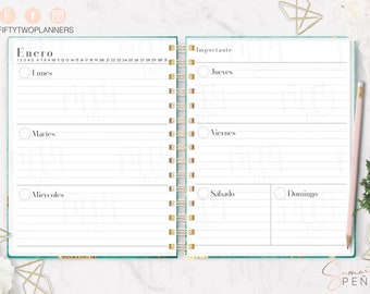 Agenda perpetua unisex / medio oficio / agenda perpetua / agenda sin fechas / planeador imprimible / Pdf Imprimible / Agenda sin fechas