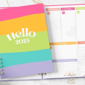 Hallo 2025-Agenda, halber Buchstabe / bunte Agenda / druckbare Agenda / 2025-Agenda / Agenda auf Spanisch / hübsche Agenda auf Spanisch