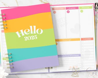 Hello 2025 half-letter diary / colorful diary / printable diary / 2025 diary / diary in Spanish / beautiful diary in Spanish