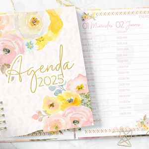 Flores Boho AGENDA 2025 / media carta / agenda de flores en acuarela / agenda floral 2025 / agenda en español / agenda bonita / 2025