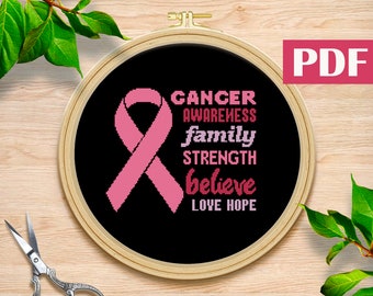Breast cancer cross stitch pattern PDF Awareness breast cancer cross stitch Cancer Awareness pattern PDF Pink ribbon cross stitch pattern
