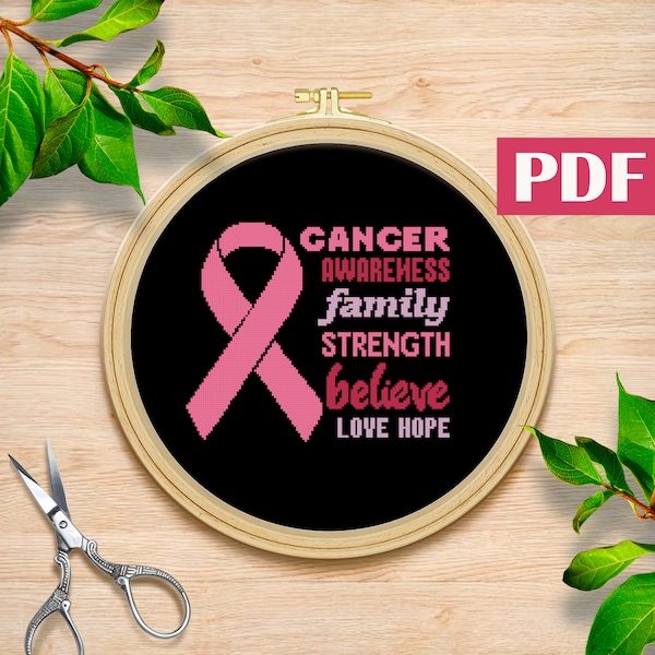 Breast cancer cross stitch pattern PDF Awareness breast cancer cross stitch Cancer Awareness pattern PDF Pink ribbon cross stitch pattern