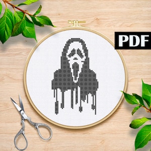 Halloween cross stitch pattern Skeleton embroidery Radiology pattern PDF Flower pattern PDF Halloween cross stitch Head with drips pattern