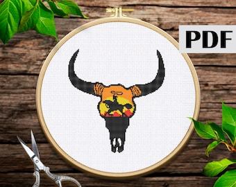 Cowboy with horse cross stitch Texas state counted pattern PDF Cowboy hat cross stitch pattern Nature pattern PDF Easy Cross Stitch PDF