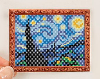 Mini punto de cruz Patrón moderno de punto de cruz "Tiny Van Gogh Starry Night" Van Gogh Counted Cross Stitch Arte de punto de cruz