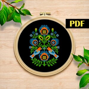 Folk art cross stitch pattern pdf Modern Cross Stitch Flower cross stitch pattern Floral Cross Stitch Patterns Easy Cross Stitch Flowers
