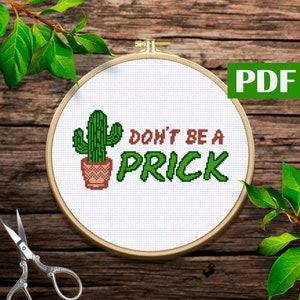 Wees geen prik kruissteek patroon PDF Mexicaanse kruissteek Grappige citaten borduurwerk Modern Kruissteek Bloem kruissteek Wilde bloem