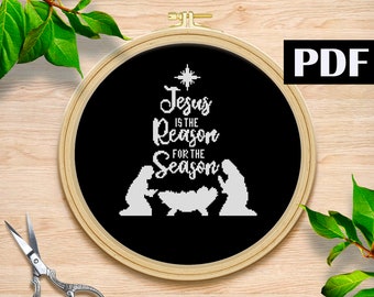 Nativity cross stitch pattern Jesus baby embrroidery Nativity scene silent night oh holy night Religious cross stitch PDF Christmas Nativity