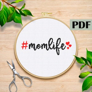 Mothers day cross stitch pattern Hashtag momlife pattern PDF Mam gifts Mother's Day Gift Love cross stitch pattern PDF Happy mothers day