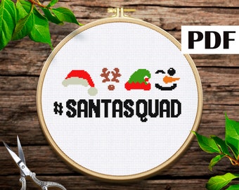 Santasquad cross stitch pattern Merry Christmas cross stitch Holiday design Christmas decor Beginners counted cross stitch Santa hat pattern