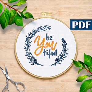 BeYouTiful cross stitch pattern Motivational quotes pattern PDF  Funny sayings embrroidery Sarcastic quotes pattern PDF Modern pattern