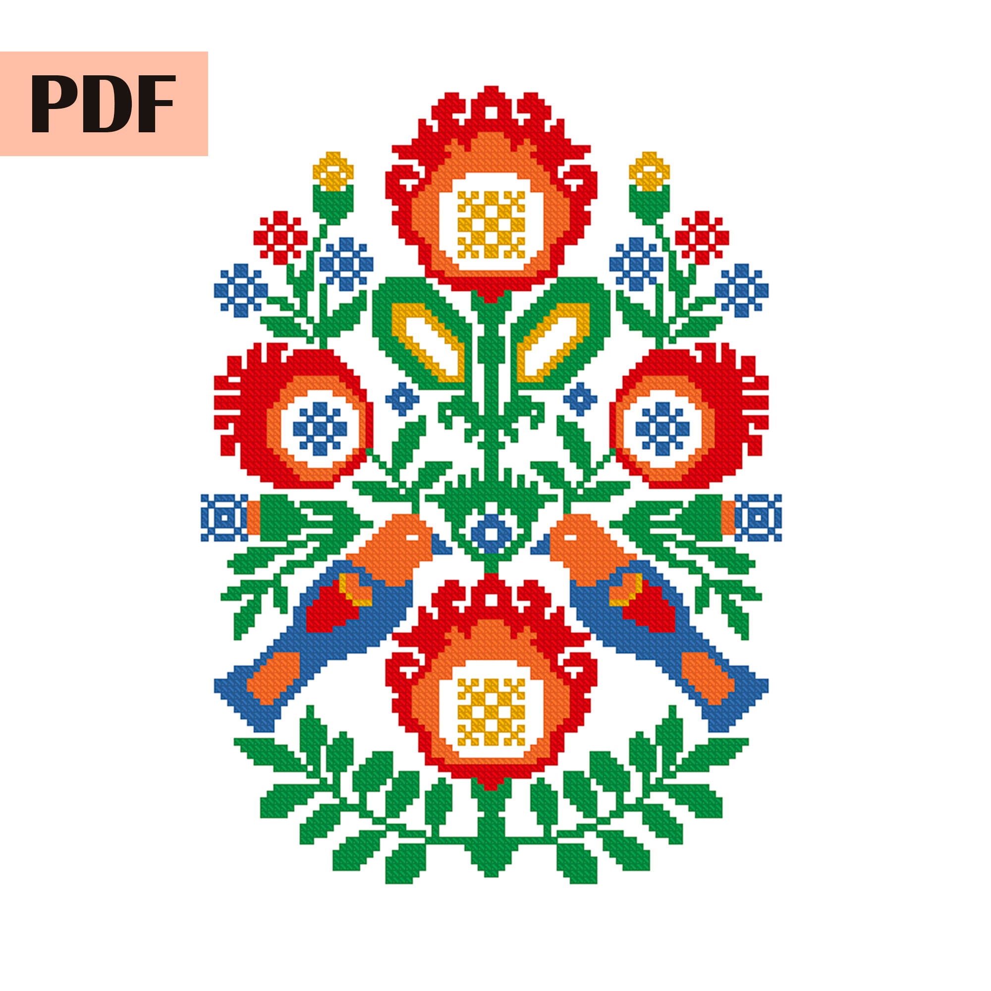 Folk Art Cross Stitch Pattern Pdf Modern Cross Stitch Flower Etsy