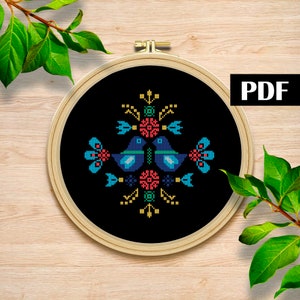 Folk art cross stitch pattern pdf Modern Cross Stitch Flower cross stitch pattern Floral Cross Stitch Patterns Easy Cross Stitch Flowers
