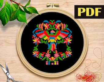 Zucker Schädel Kreuzstich Muster moderne mexikanische Otomi Muster mexikanische Kreuzstich Muster pdf Tag der toten Stickerei mexikanische nmexikanische Nissenmuster