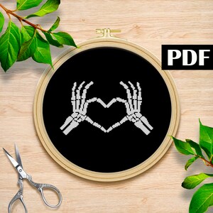 Skeleton peace hand cross stitch pattern PDF Halloween skeleton Day of the dead pattern PDF Skeleton embroidery Radiology embroidery PDF