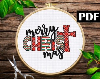 Merry Christmas cross stitch pattern PDF Religious cross stitch PDF Holiday design Christmas decor Beginners counted cross stitch Easy PDF