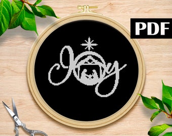 Nativity cross stitch pattern Jesus baby embroidery Nativity scene silent night oh holy night Religious cross stitch PDF Christmas Joy