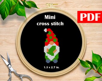 Mini Christmas gnomes cross stitch Merry Christmas cross stitch Beginners counted cross stitch Easy pattern PDF Holiday Designs 1-2Inch