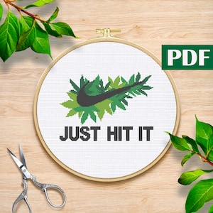 Wesoła Juana wzór haftu krzyżykowego Liść marihuany nowoczesny ścieg krzyżykowy Sztuka Dope ścieg w stylu Rastaman Wzór liścia doniczki konopi PDF Po prostu naciśnij