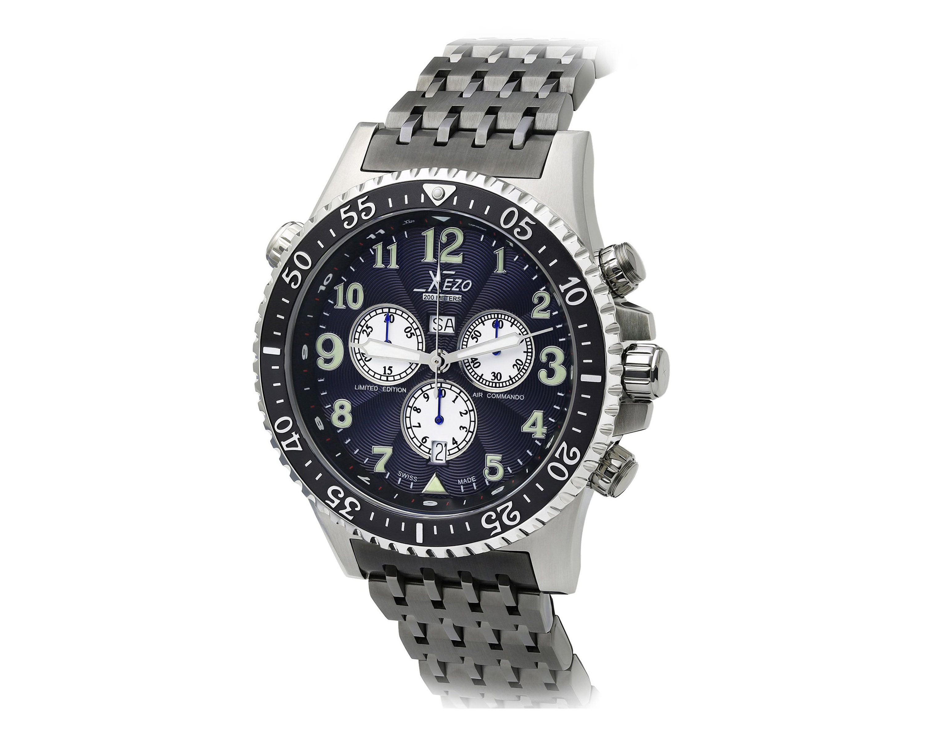 Xezo Air Commando D45 SR Wrist Watch, Stainless Steel Band and