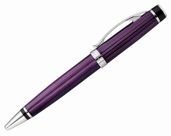 Xezo Incognito Ballpoint Pen, Medium Tip. Purple Lacquer Guilloche on Brass. Platinum Plated. Handmade & Limited Edition