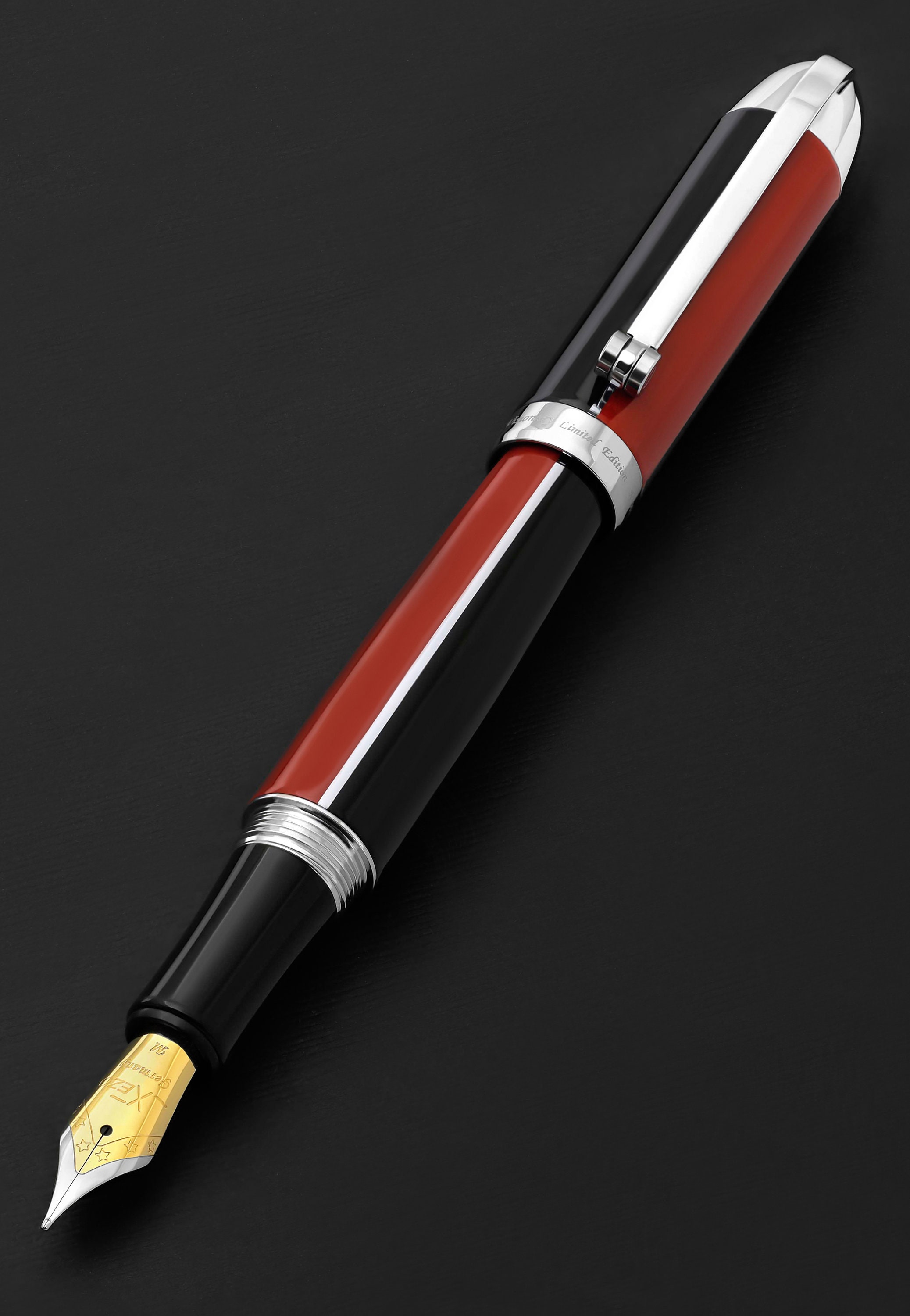 Xezo Visionary Fountain Pen Medium Tip. Red and Black Chrome Etsy