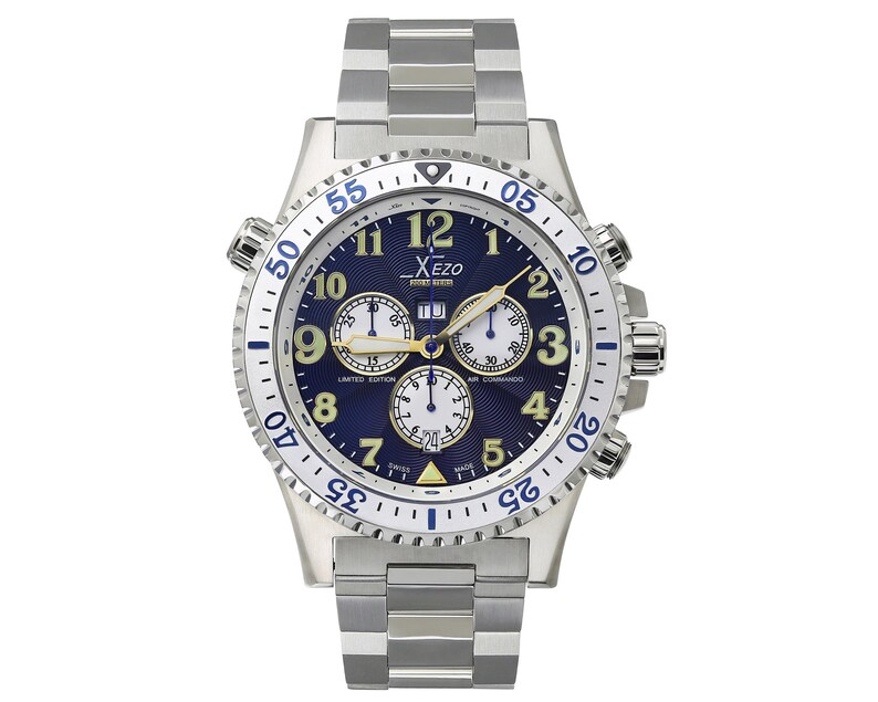 Xezo Air Commando D45 BUR Wrist Watch, Stainless Steel Band and Case, Swissmade Ronda 5040