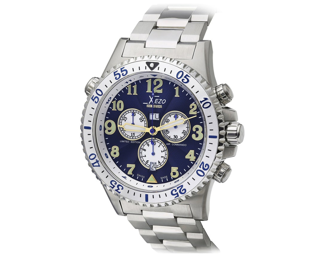 Xezo Air Commando D45 BUR Wrist Watch, Stainless Steel Band and Case, Swissmade Ronda 5040