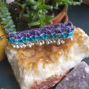 Purple and turquoise anklet with silver bells