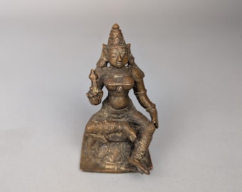Lakshmi regally seated, Copper Alloy and Brass, Antique